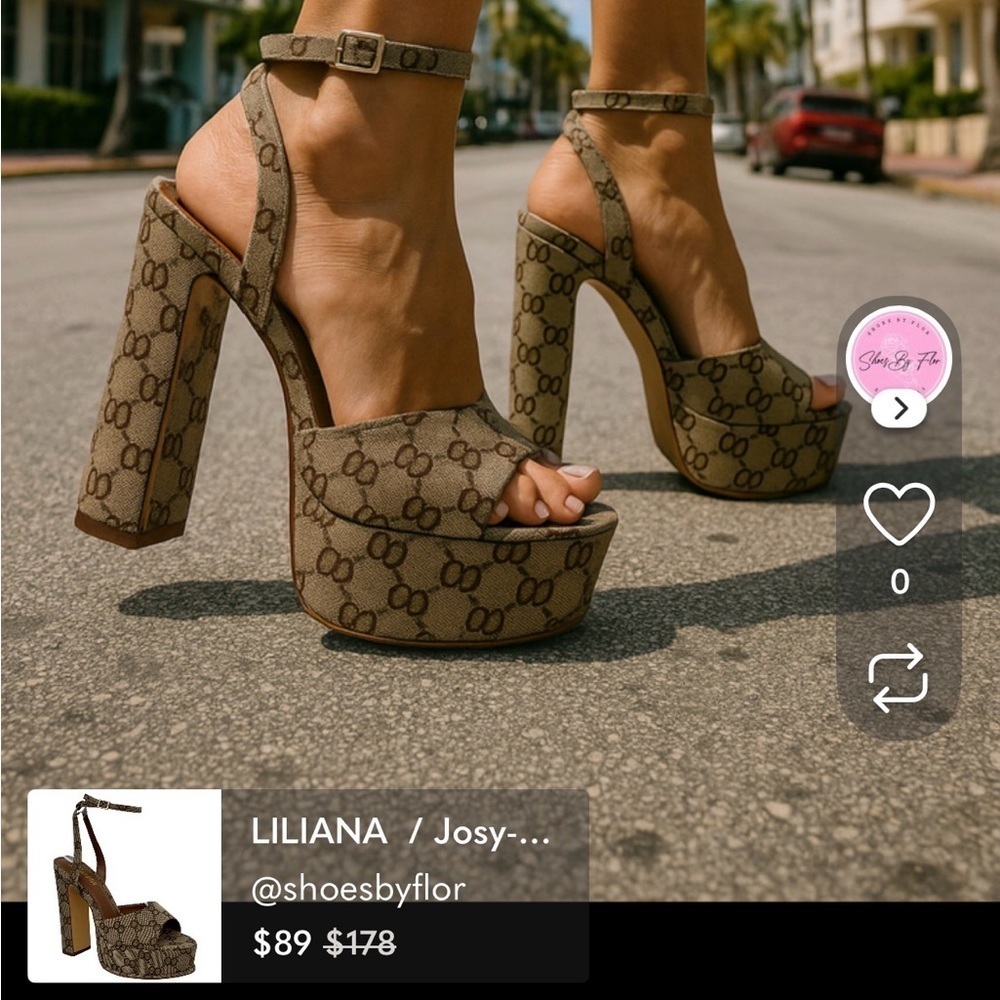 LILIANA / Josy-6 / Beige Monogram / Platform / Heels With Adjustable Ankle